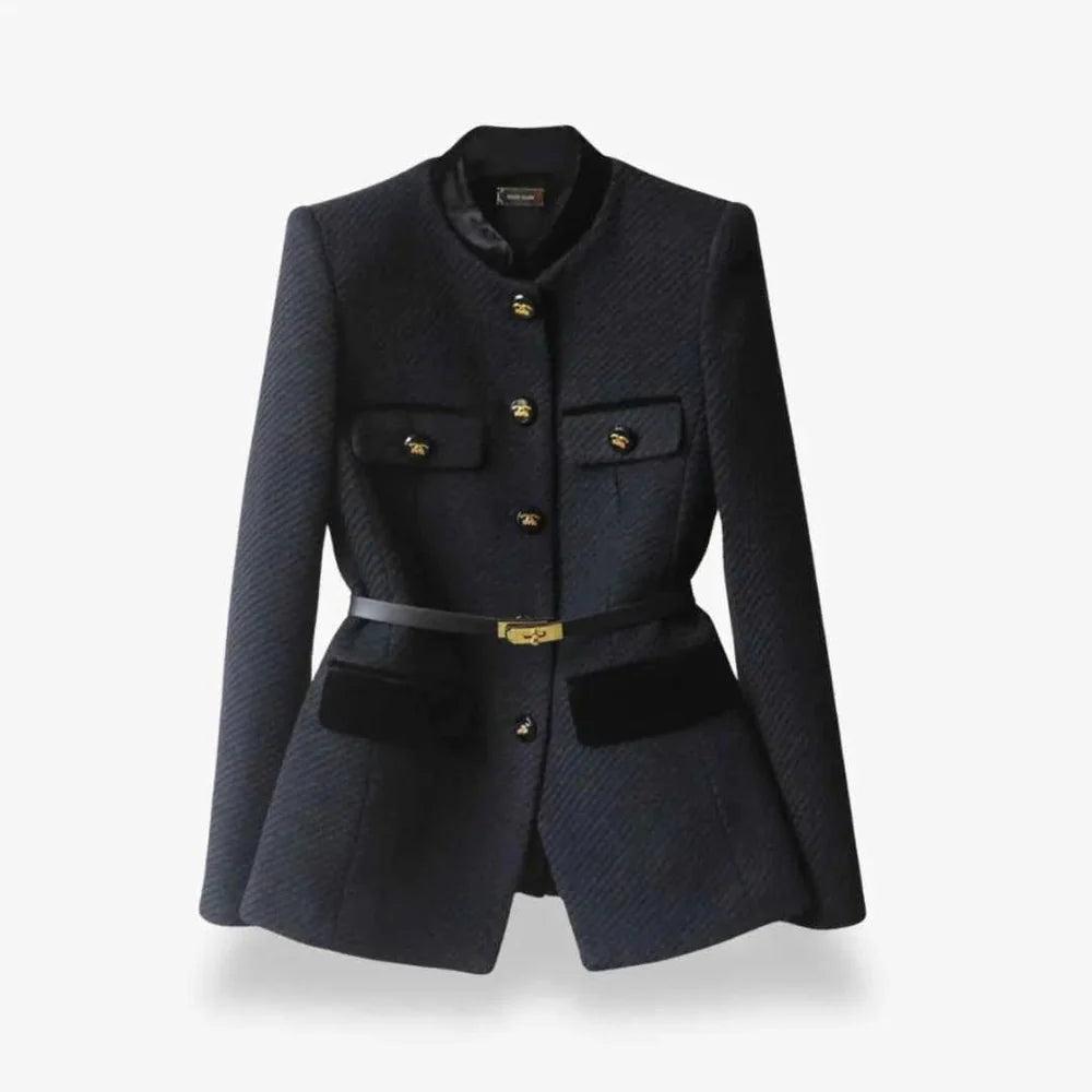 Damen Taillierter Strukturblazer mit Kontrastbesatz-Women Blazer-Alpenkind