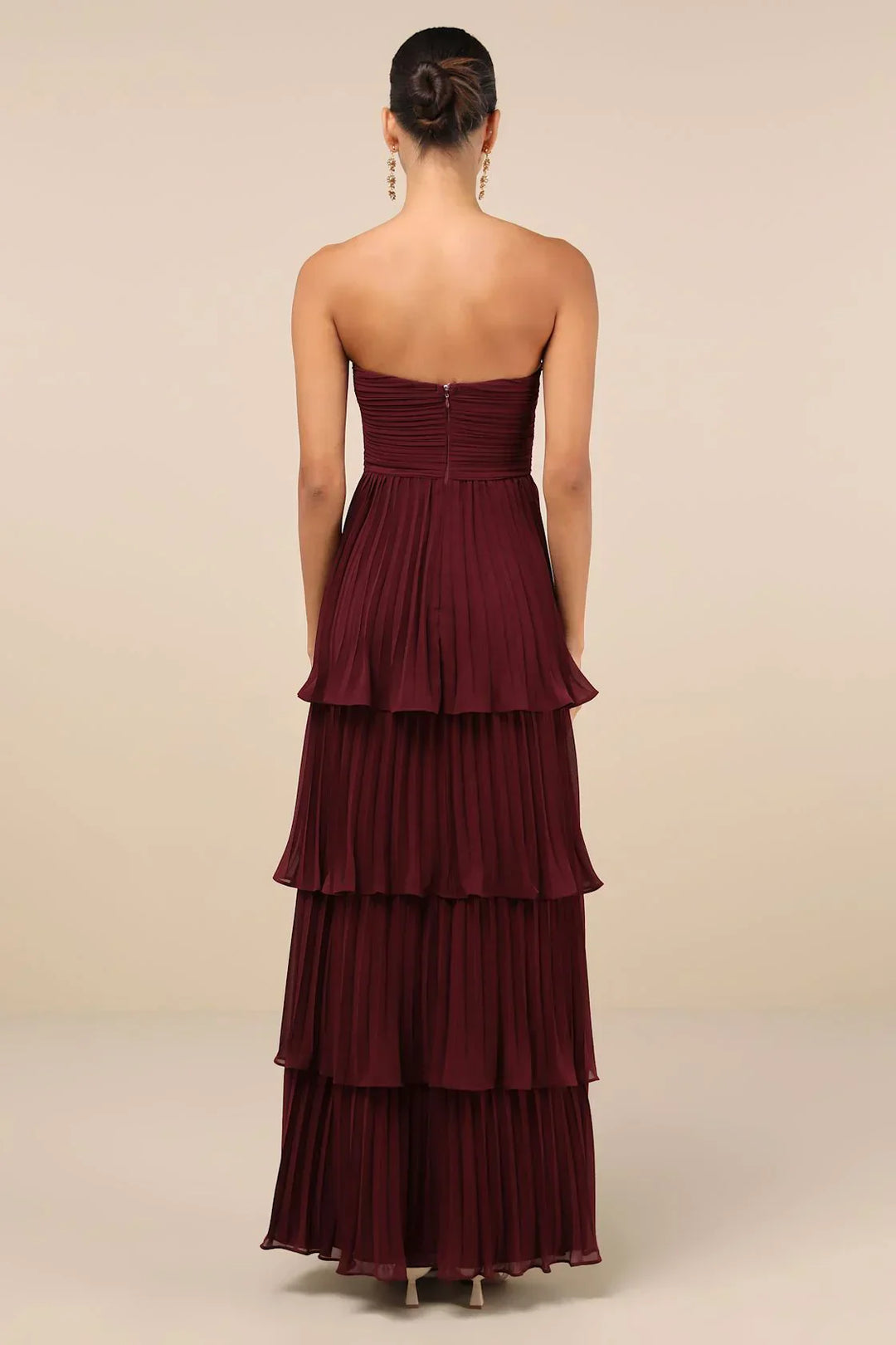 Damen Trägerloses Maxikleid mit Herzdekolleté Gerafftem Oberteil und Stufenrock