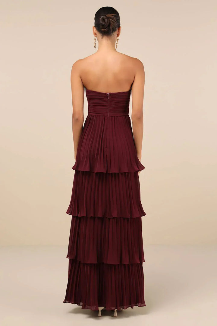 Damen Trägerloses Maxikleid mit Herzdekolleté Gerafftem Oberteil und Stufenrock