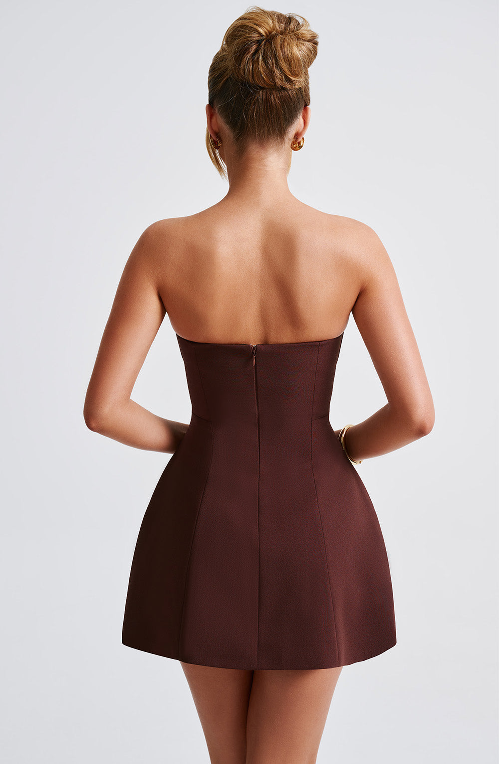 Damen Trägerloses Minikleid mit Paneelnähten und Ausgestelltem Rock