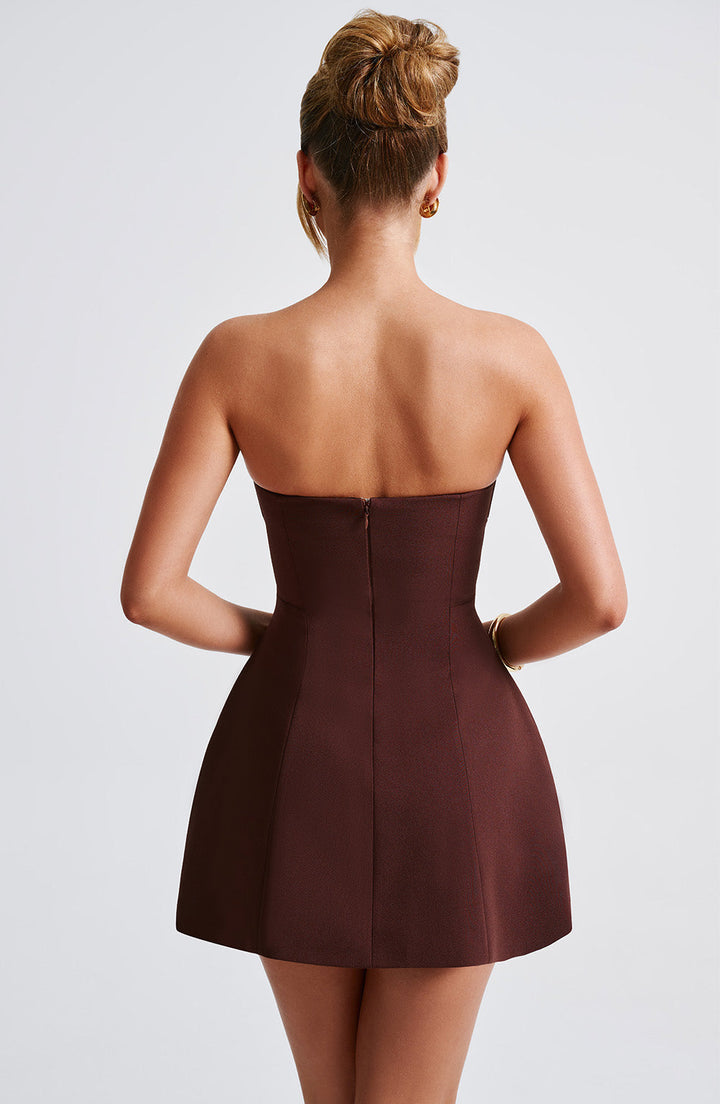 Damen Trägerloses Minikleid mit Paneelnähten und Ausgestelltem Rock