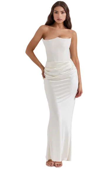 Damen trägerloses langes Kleid mit drapiertem Taillenpanel-Maxi Dress-Alpenkind