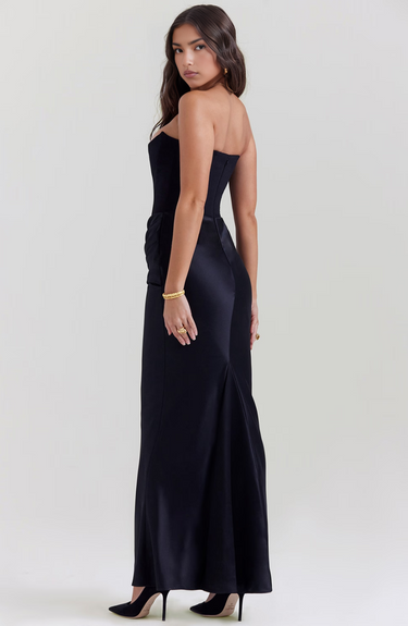 Damen trägerloses langes Kleid mit drapiertem Taillenpanel-Maxi Dress-Alpenkind