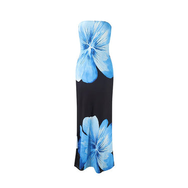 Damen trägerloses langes Kleid mit Druckmuster-Maxi Dress-Alpenkind