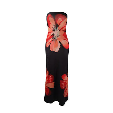 Damen trägerloses langes Kleid mit Druckmuster-Maxi Dress-Alpenkind
