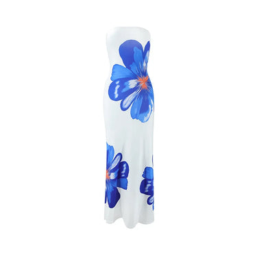 Damen trägerloses langes Kleid mit Druckmuster-Maxi Dress-Alpenkind