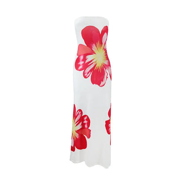 Damen trägerloses langes Kleid mit Druckmuster-Maxi Dress-Alpenkind