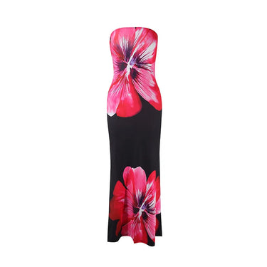 Damen trägerloses langes Kleid mit Druckmuster-Maxi Dress-Alpenkind