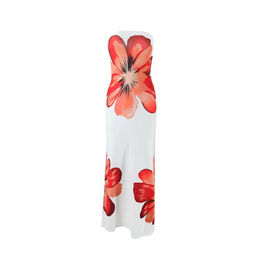 Damen trägerloses langes Kleid mit Druckmuster-Maxi Dress-Alpenkind