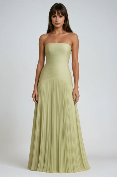 Damen trägerloses langes Kleid mit plissiertem Rock-Maxi Dress-Alpenkind