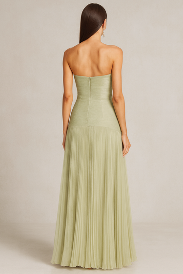 Damen trägerloses langes Kleid mit plissiertem Rock-Maxi Dress-Alpenkind