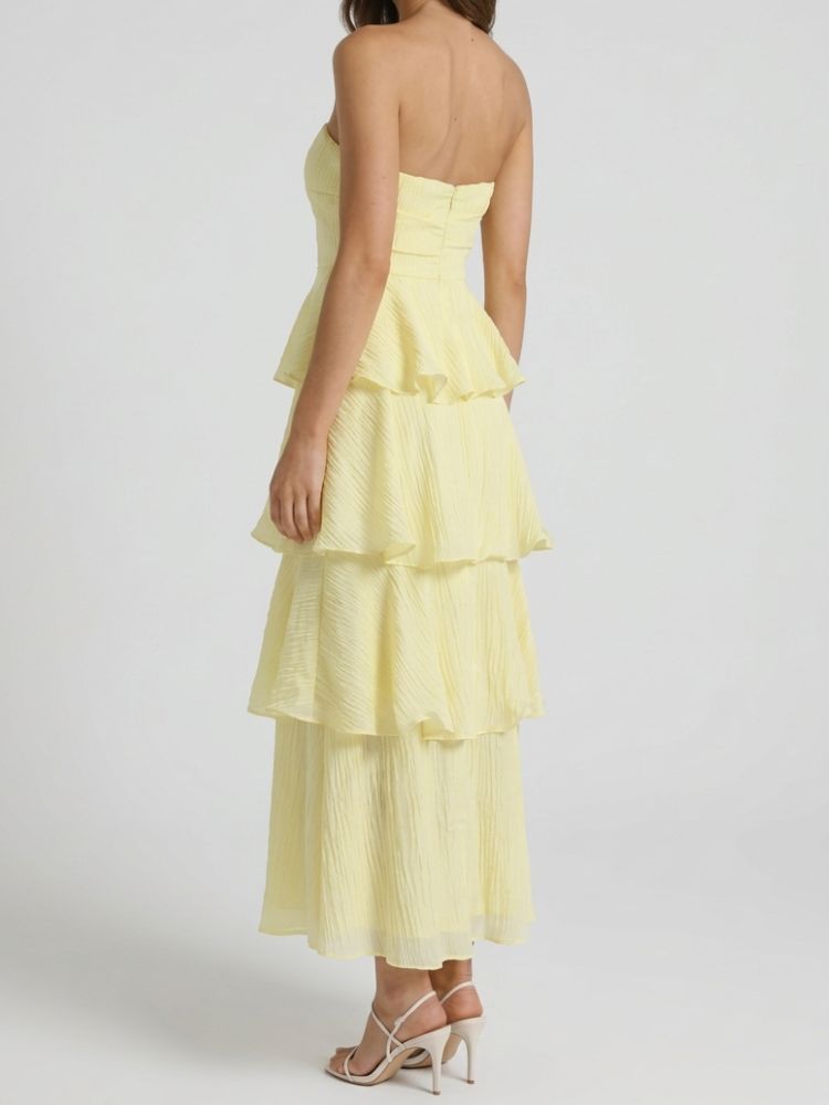 Damen trägerloses Maxikleid mit gestuftem Rock und Rüschenlagen-Maxi Dress-Alpenkind
