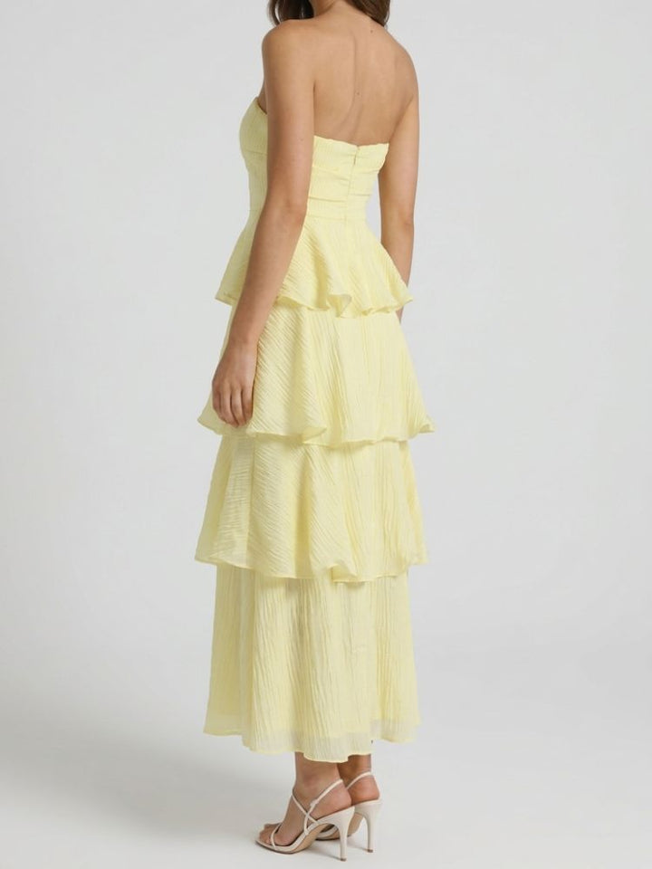 Damen trägerloses Maxikleid mit gestuftem Rock und Rüschenlagen-Maxi Dress-Alpenkind