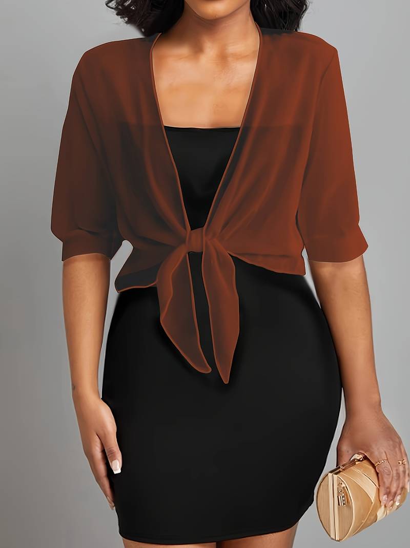 Damen transparente Kurzbluse mit Bindung vorne und kurzen Ärmeln-Women blouse-Alpenkind