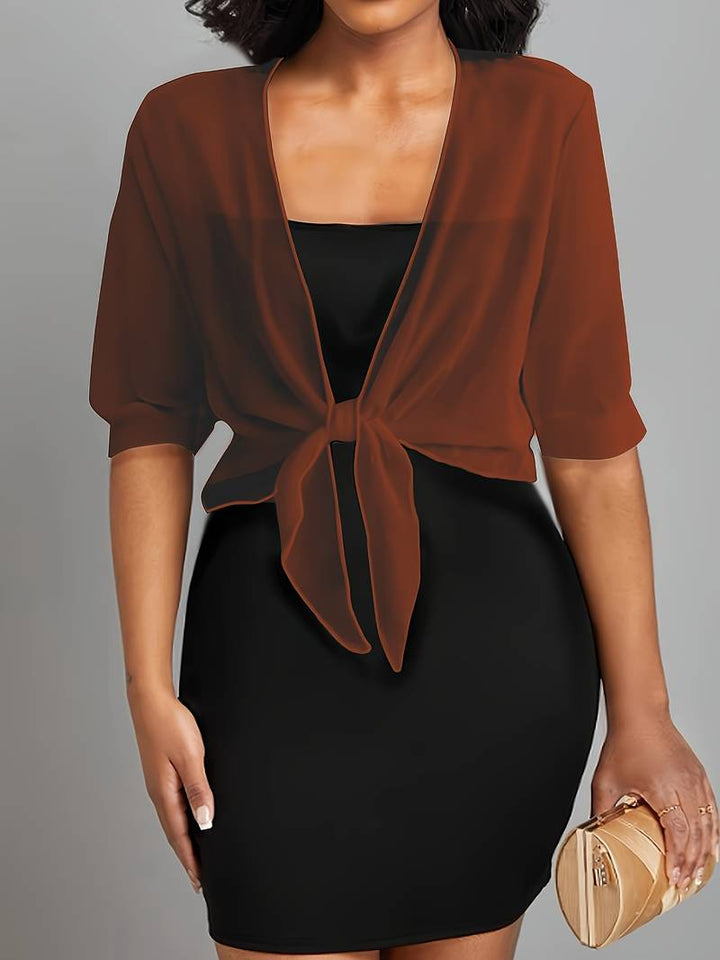 Damen transparente Kurzbluse mit Bindung vorne und kurzen Ärmeln-Women blouse-Alpenkind