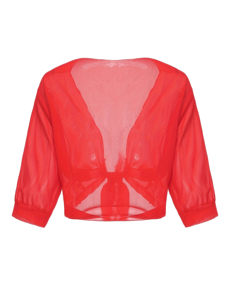 Damen transparente Kurzbluse mit Bindung vorne und kurzen Ärmeln-Women blouse-Alpenkind