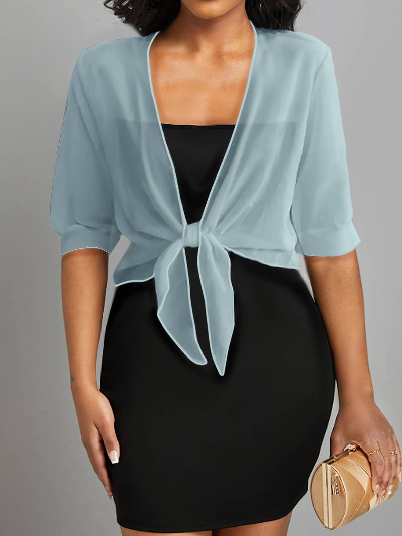 Damen transparente Kurzbluse mit Bindung vorne und kurzen Ärmeln-Women blouse-Alpenkind