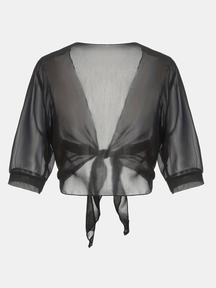 Damen transparente Kurzbluse mit Bindung vorne und kurzen Ärmeln-Women blouse-Alpenkind