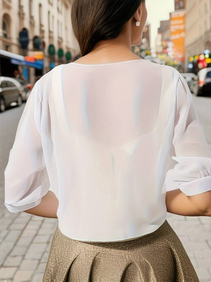 Damen transparente Kurzbluse mit Bindung vorne und kurzen Ärmeln-Women blouse-Alpenkind