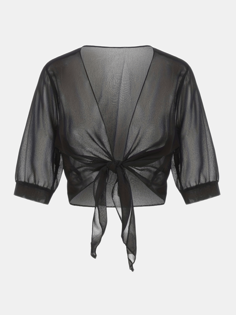 Damen transparente Kurzbluse mit Bindung vorne und kurzen Ärmeln-Women blouse-Alpenkind