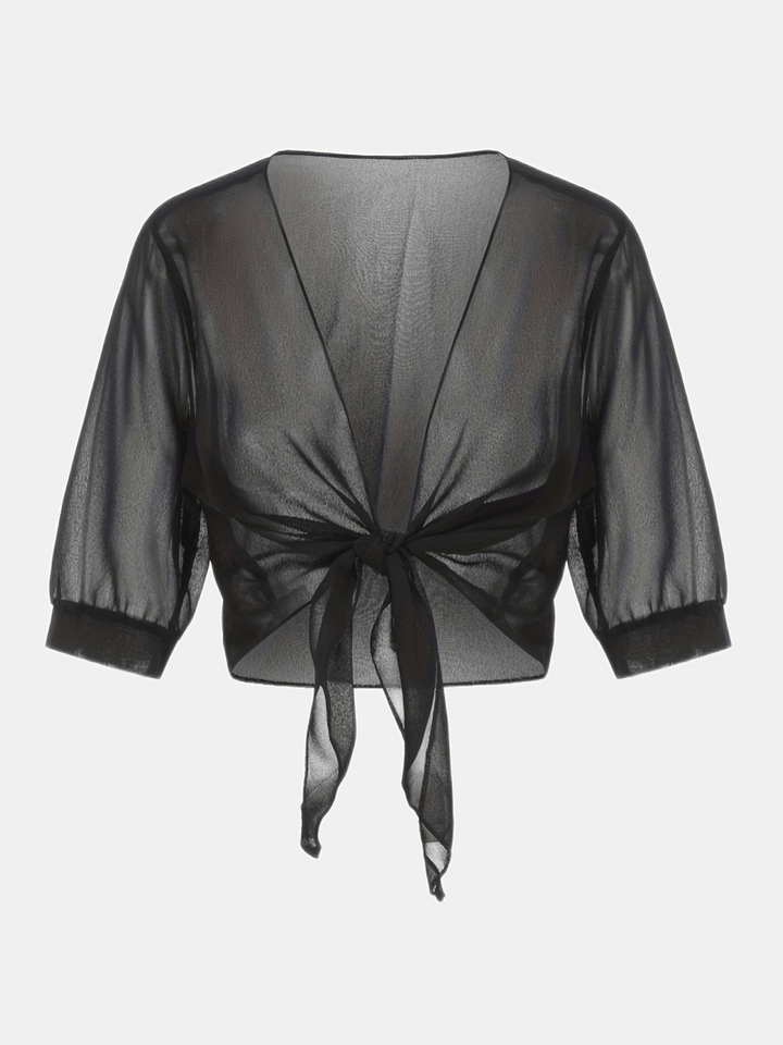 Damen transparente Kurzbluse mit Bindung vorne und kurzen Ärmeln-Women blouse-Alpenkind