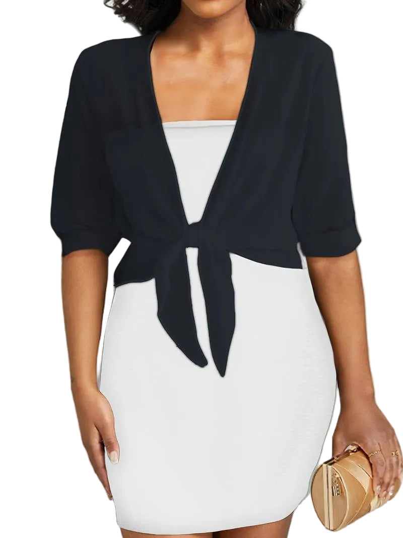 Damen transparente Kurzbluse mit Bindung vorne und kurzen Ärmeln-Women blouse-Alpenkind