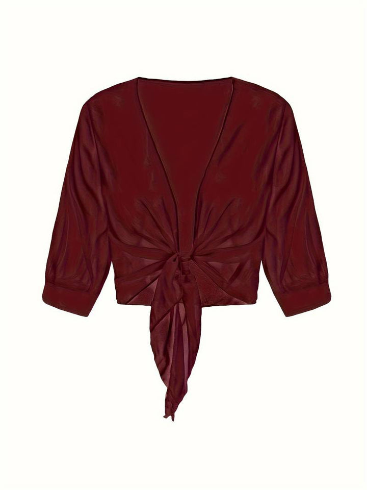Damen transparente Kurzbluse mit Bindung vorne und kurzen Ärmeln-Women blouse-Alpenkind
