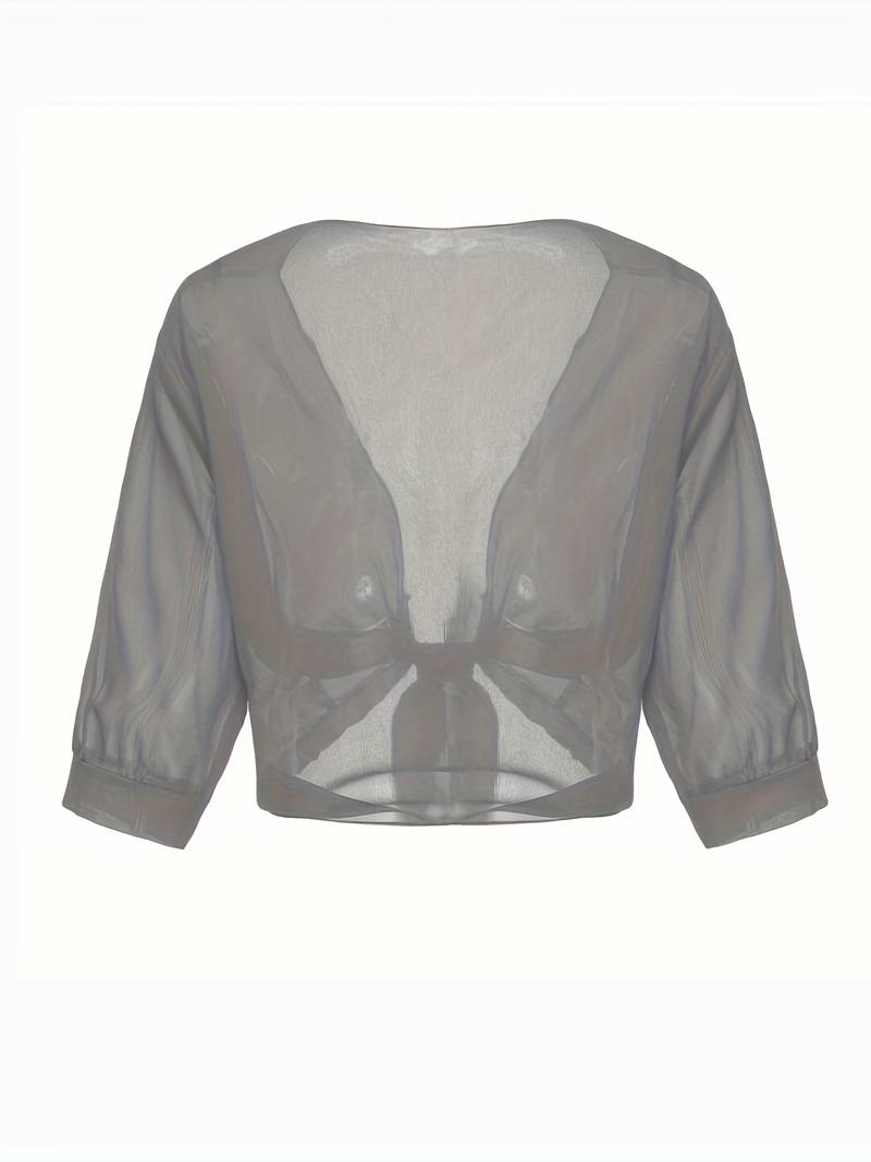 Damen transparente Kurzbluse mit Bindung vorne und kurzen Ärmeln-Women blouse-Alpenkind