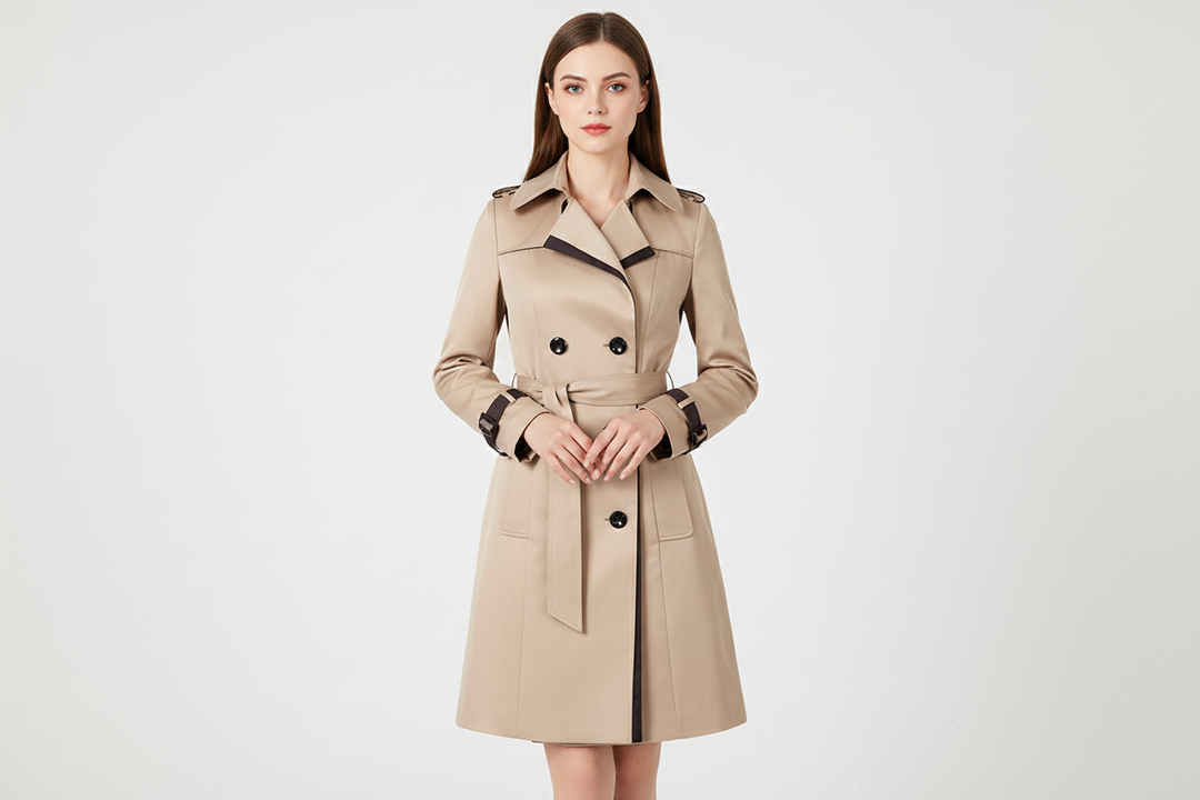 Damen Trenchcoat mit doppelter Knopfreihe und Gürtel-Women Coats-Alpenkind