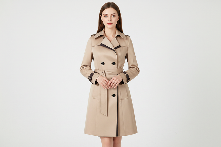 Damen Trenchcoat mit doppelter Knopfreihe und Gürtel-Women Coats-Alpenkind