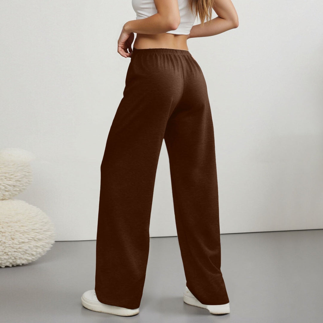 Damen Weite Hose mit Elastischem Bund Kordelzug und Geradem Bein