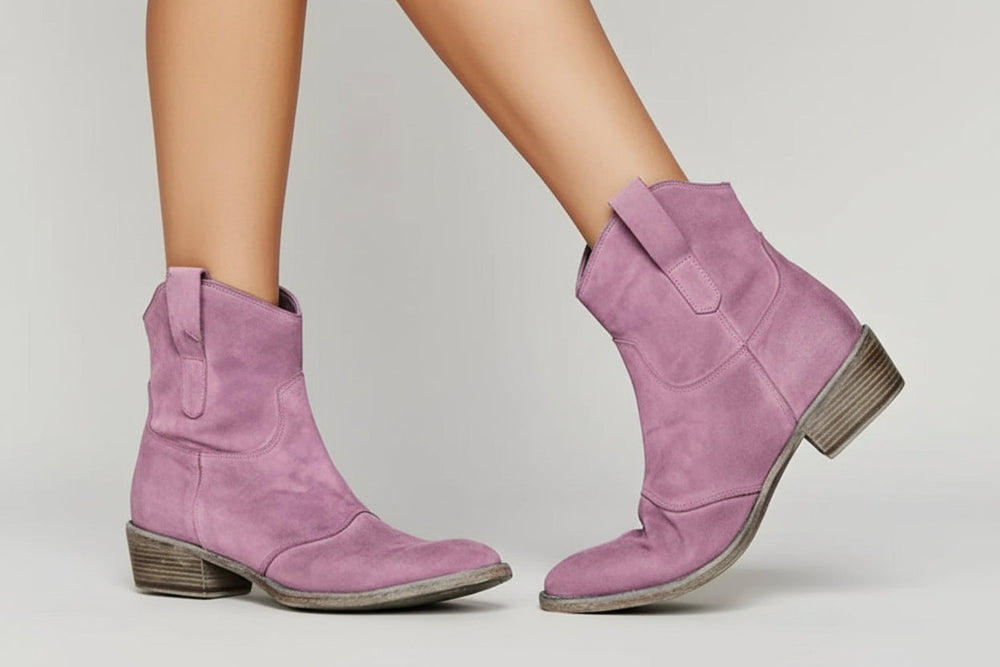 Damen Westernstiefel mit Knöchelhöhe, Zugschlaufen und Blockabsatz-Women Footwear-Alpenkind