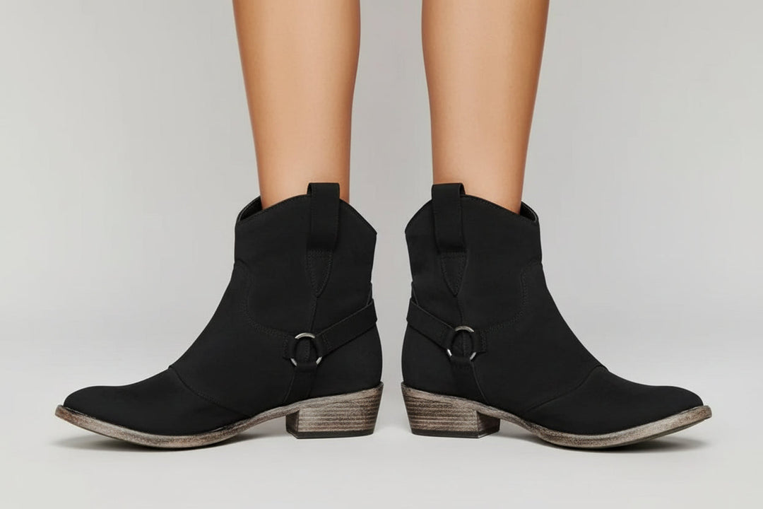 Damen Westernstiefel mit Knöchelhöhe, Zugschlaufen und Blockabsatz-Women Footwear-Alpenkind