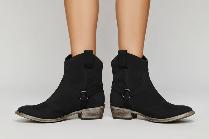 Damen Westernstiefel mit Knöchelhöhe, Zugschlaufen und Blockabsatz-Women Footwear-Alpenkind