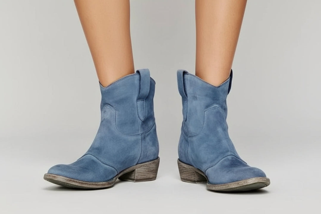 Damen Westernstiefel mit Knöchelhöhe, Zugschlaufen und Blockabsatz-Women Footwear-Alpenkind