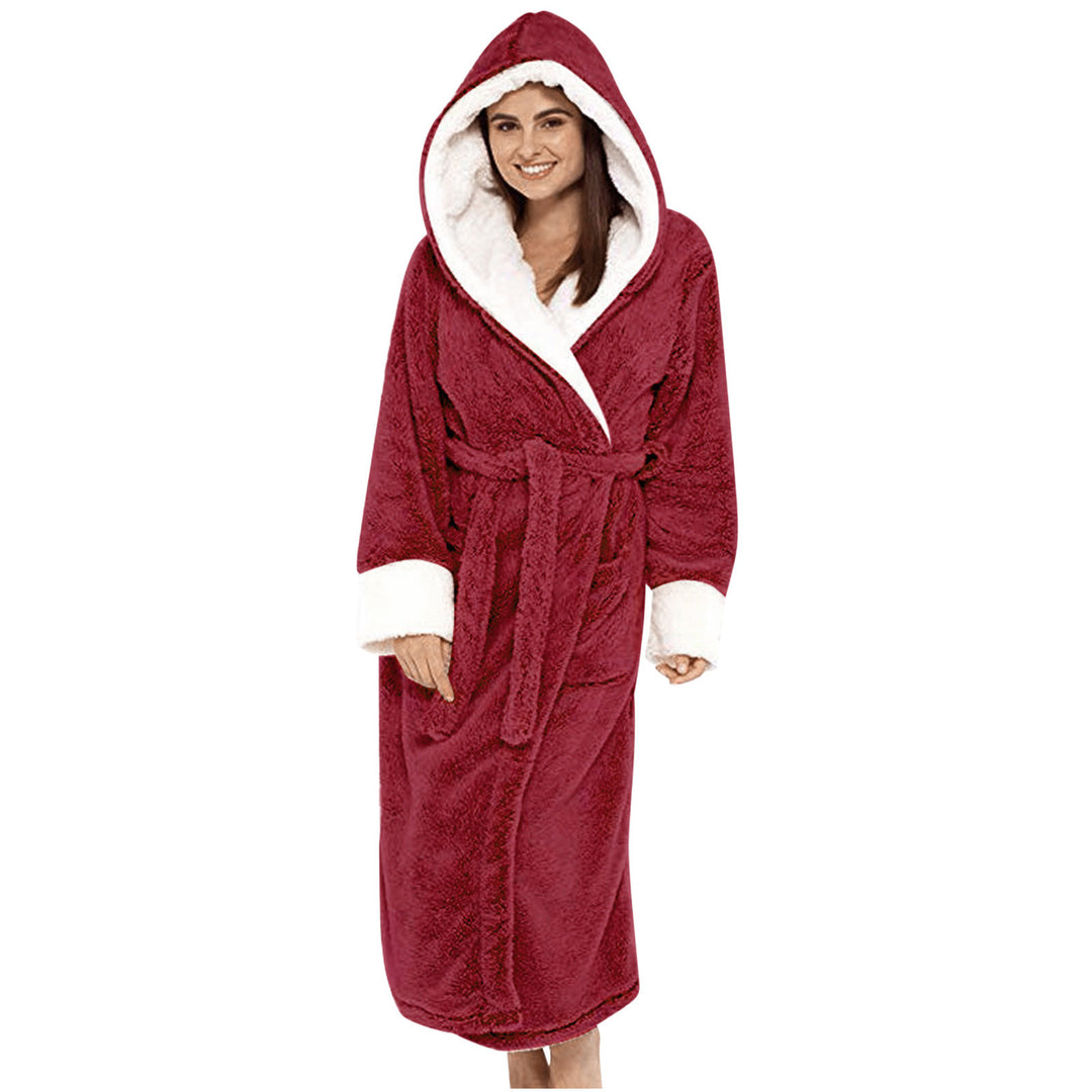 Damen Wickelbademantel mit Kapuze, Gürtel und aufgesetzten Taschen-Women Robe-Alpenkind