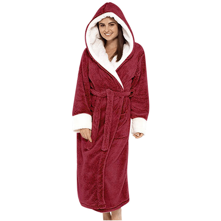 Damen Wickelbademantel mit Kapuze, Gürtel und aufgesetzten Taschen-Women Robe-Alpenkind