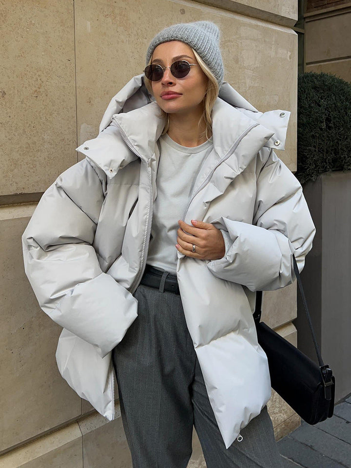 Damen-Winterjacke mit Kapuze und Reißverschluss vorne