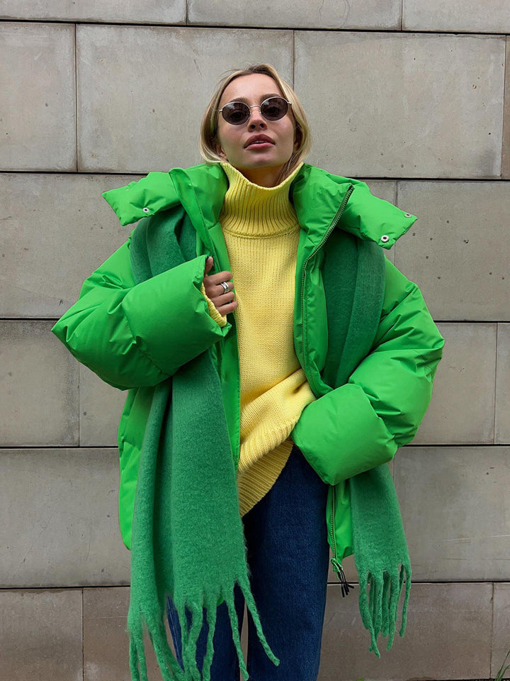 Damen-Winterjacke mit Kapuze und Reißverschluss vorne