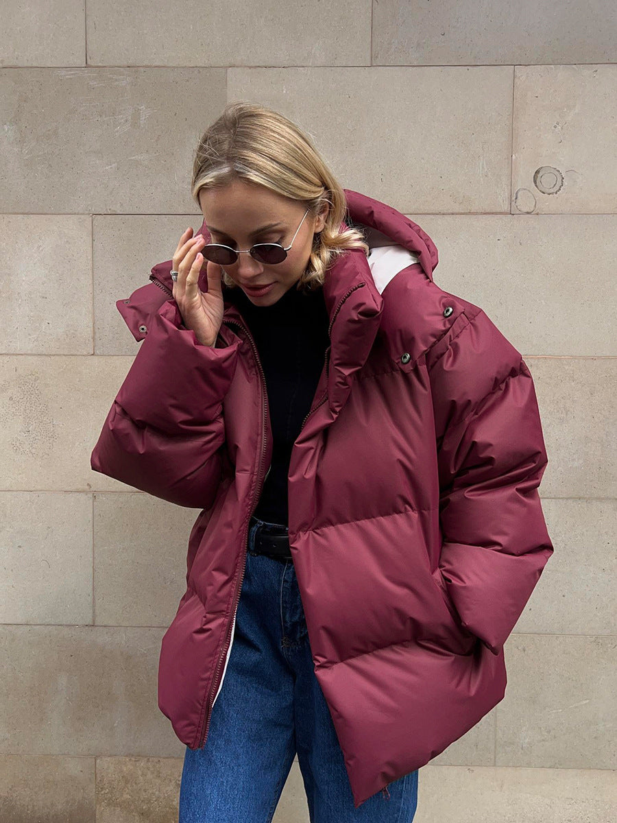 Damen-Winterjacke mit Kapuze und Reißverschluss vorne