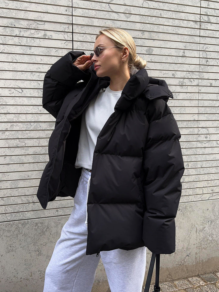 Damen-Winterjacke mit Kapuze und Reißverschluss vorne