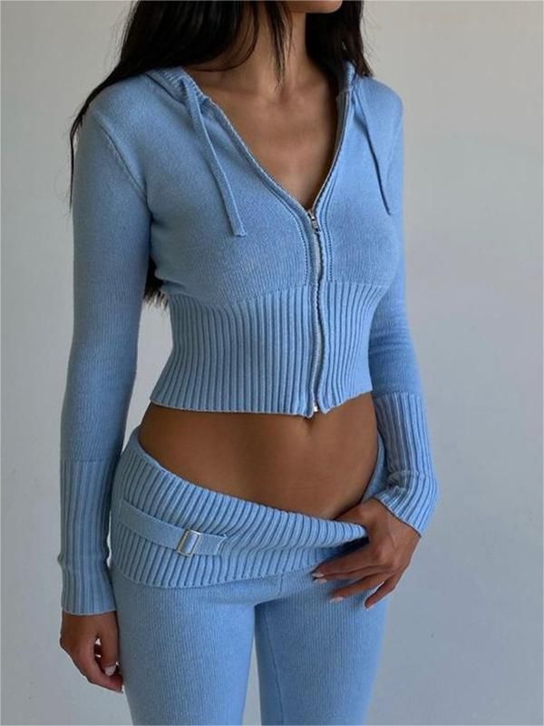 Damen Zip-Hoodie und Hose Set mit Kapuze