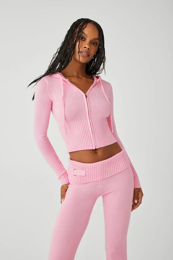 Damen Zip-Hoodie und Hose Set mit Kapuze