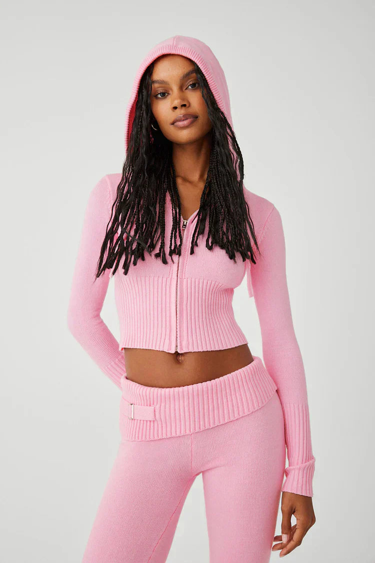 Damen Zip-Hoodie und Hose Set mit Kapuze