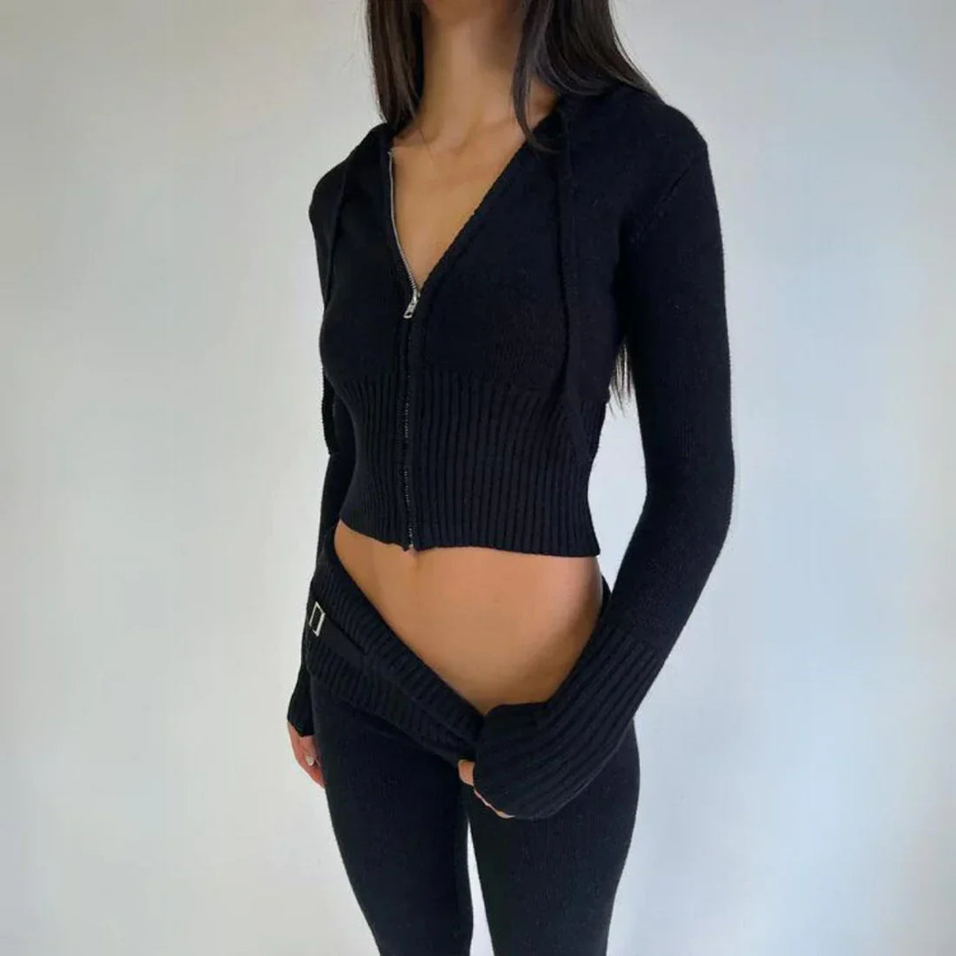 Damen Zip-Hoodie und Hose Set mit Kapuze
