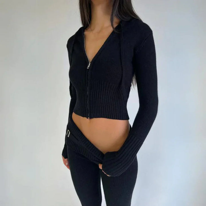 Damen Zip-Hoodie und Hose Set mit Kapuze