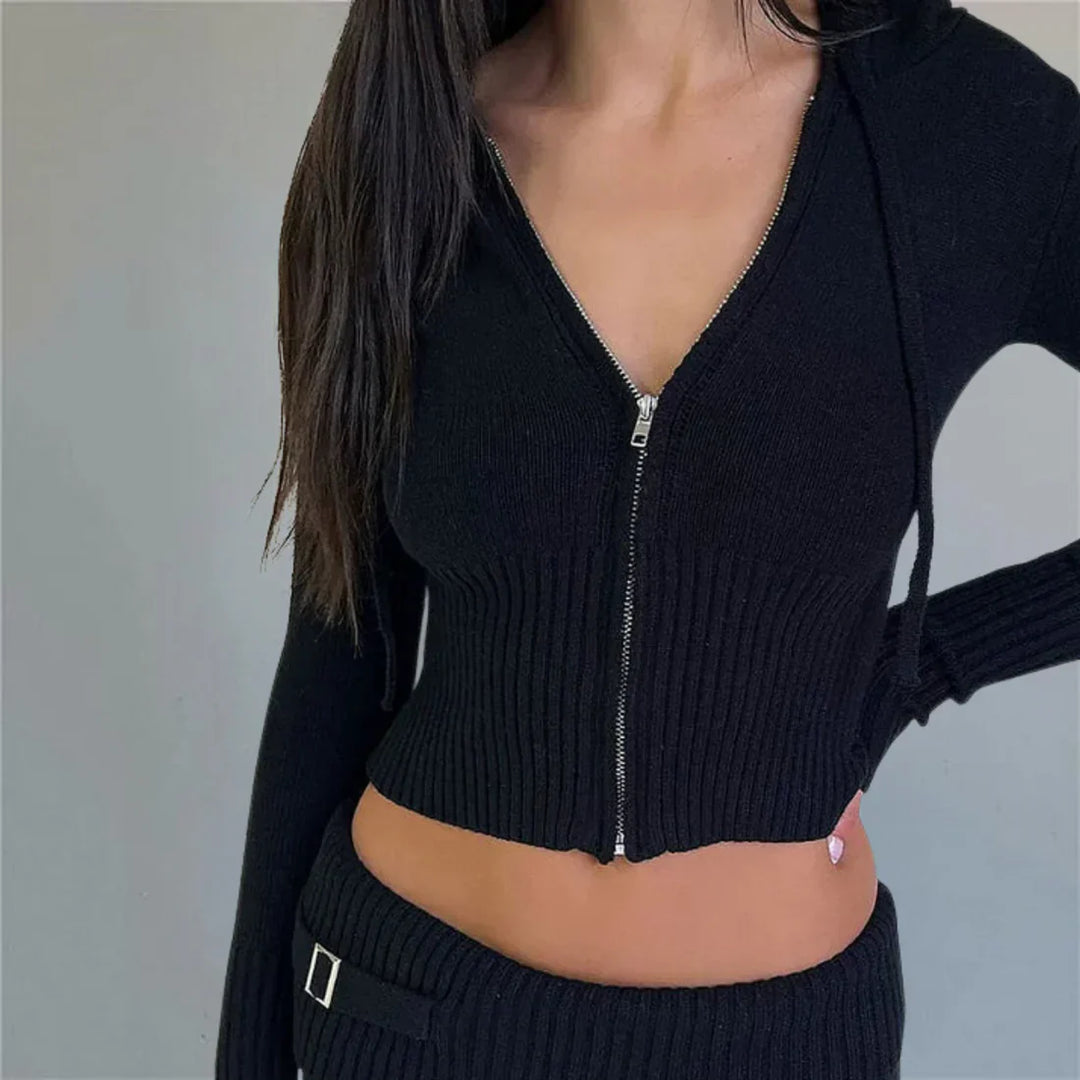 Damen Zip-Hoodie und Hose Set mit Kapuze