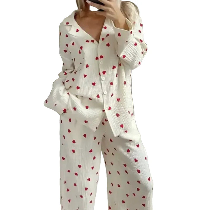 Damen Zweiteiler mit Knopfleiste und weiter Hose-Women Set-Alpenkind