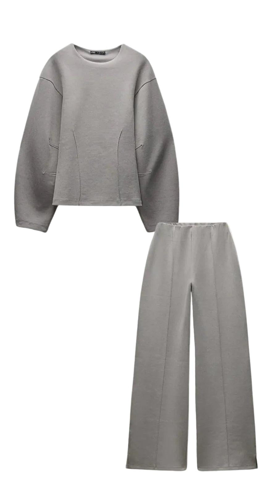 Damen-Zweiteiler mit langärmligem Oberteil und Hose mit weitem Bein-Women Set-Alpenkind