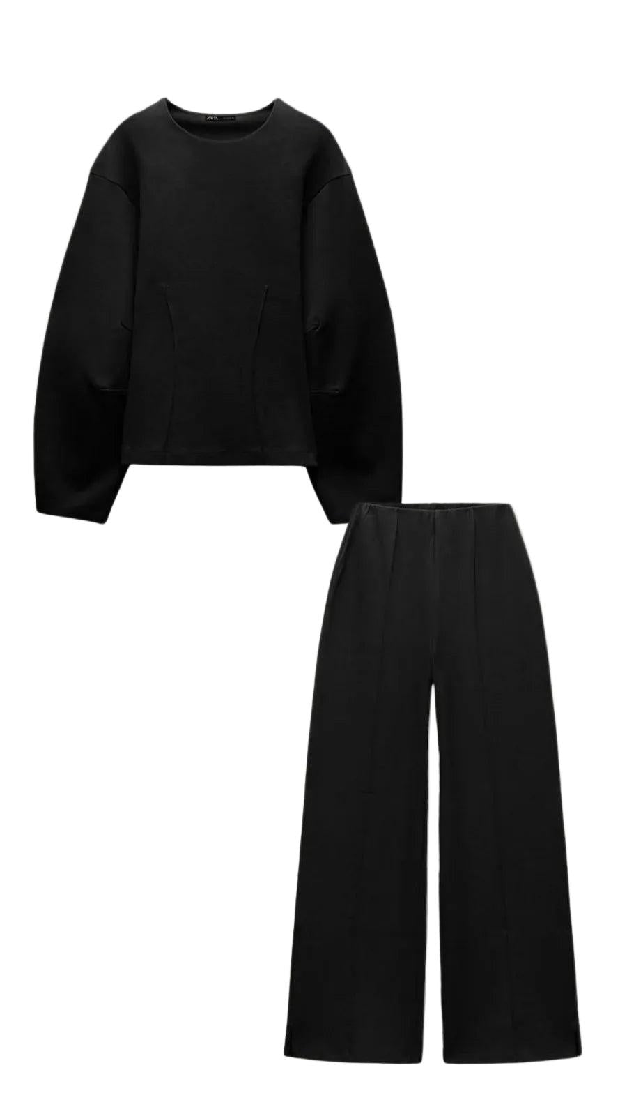 Damen-Zweiteiler mit langärmligem Oberteil und Hose mit weitem Bein-Women Set-Alpenkind